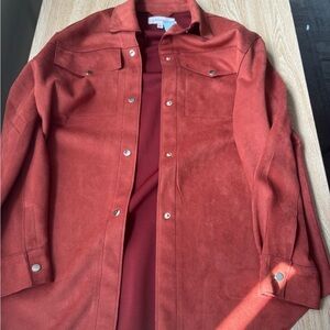 Philosophy Rust Button Down Shirt  faux suede blouse